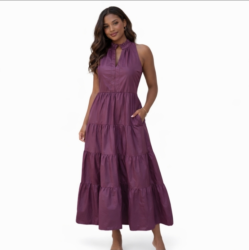 Fate- Vegan leather dress with ruffled neckline & tiers Size M